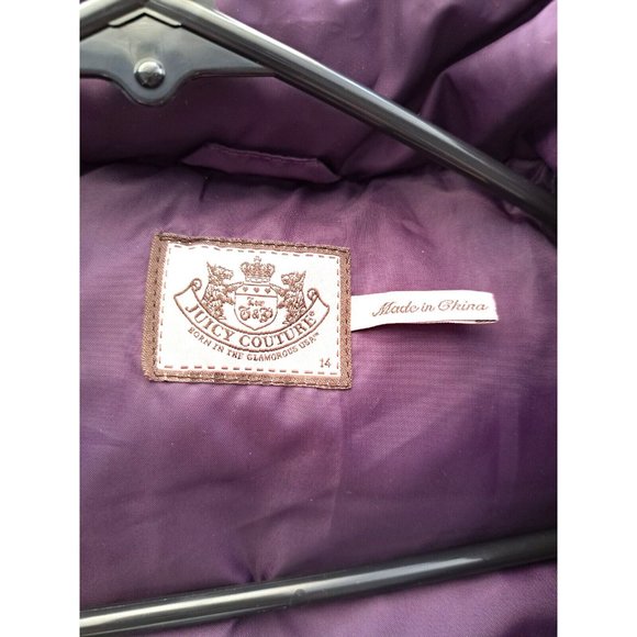 Juicy Couture PURPLE pleated fringy trim down feather zip pocket vest Sz 14 - Picture 6 of 7